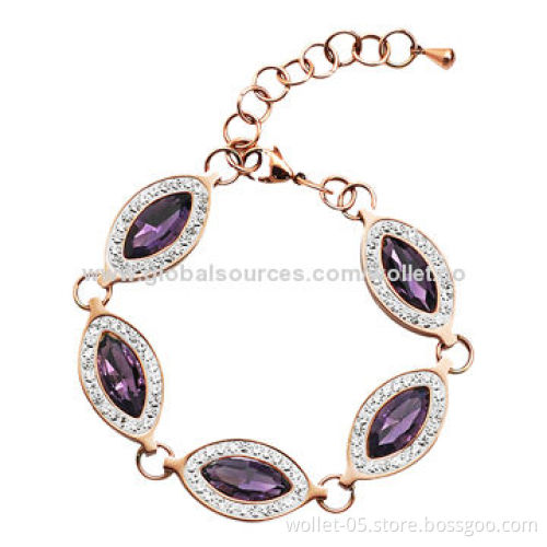 2014 Fashion Magnetic Beautiful Purple Crystal 316L Stainless Steel Bracelet with CZ Stone
